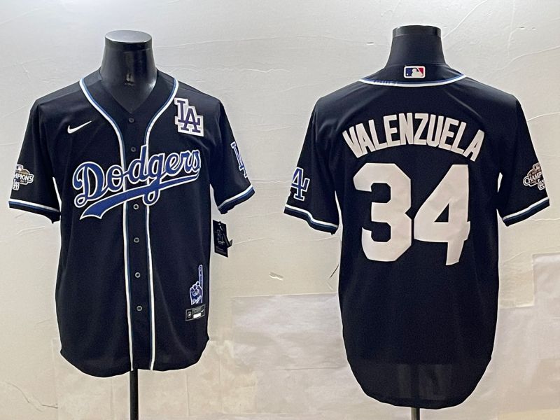 Men Los Angeles Dodgers 34 Valenzuela Black Fashion Game 2025 Nike MLB Jersey style 3064